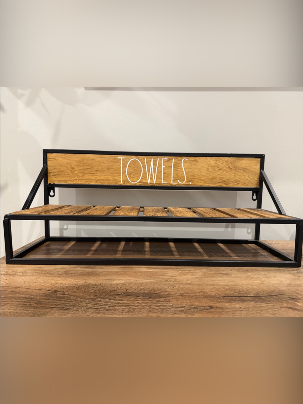 Rae Dunn Black & Wood Wall-Mount Towel Rack with Shelf